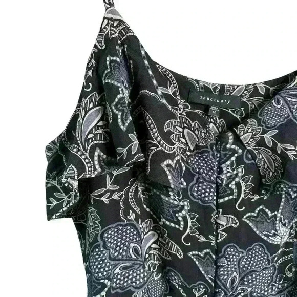 SANCTUARY Anthropolgie Dress Black Floral Sz Medium Adjustable Ruffle Sleeveless - Picture 5 of 10